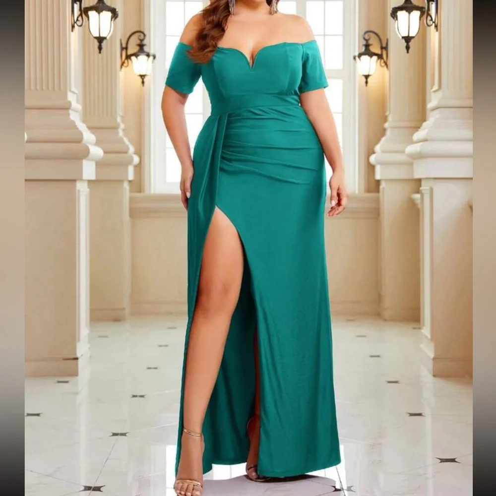 Luxe off shoulder slit thigh party formal dress - Picture 4 of 7